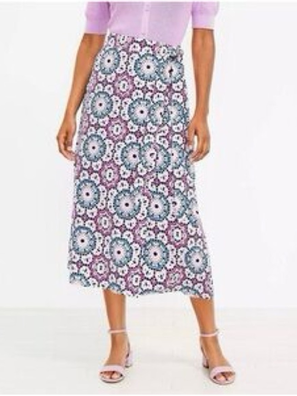 LOFT Women's Midi Wrap Skirt Lavender Mosaic Print (Size 8)